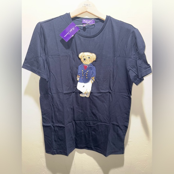 Navy T-Shirt with Bear Embroidery - Picture 1 of 7